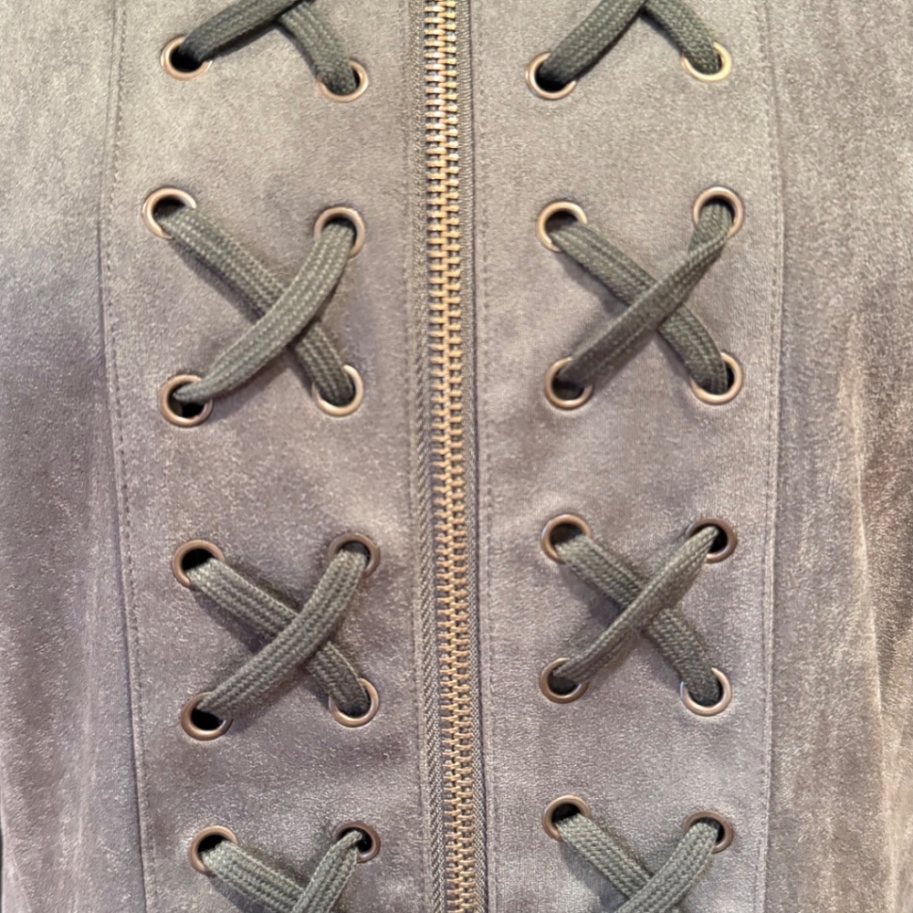 ADORE Olive faux suede lace-up zip jacket grommet detail size XL - Picture 3 of 7